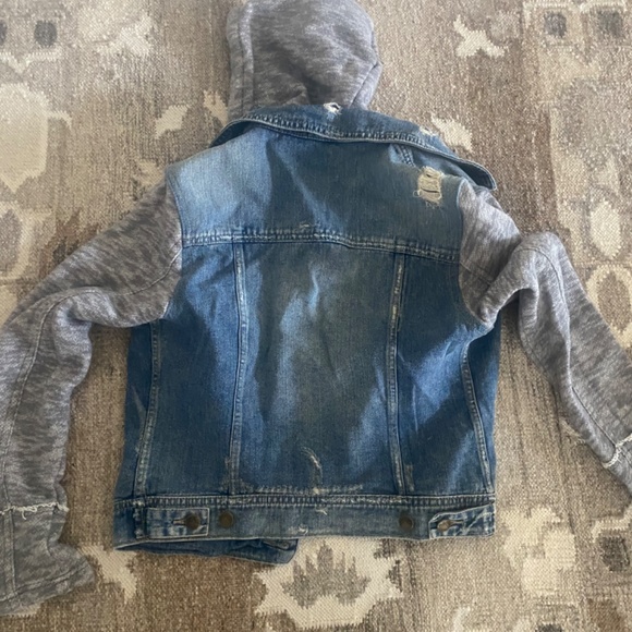 Free People Distressed Knit Hooded Denim Sweatshirt Jacket - Picture 2 of 2